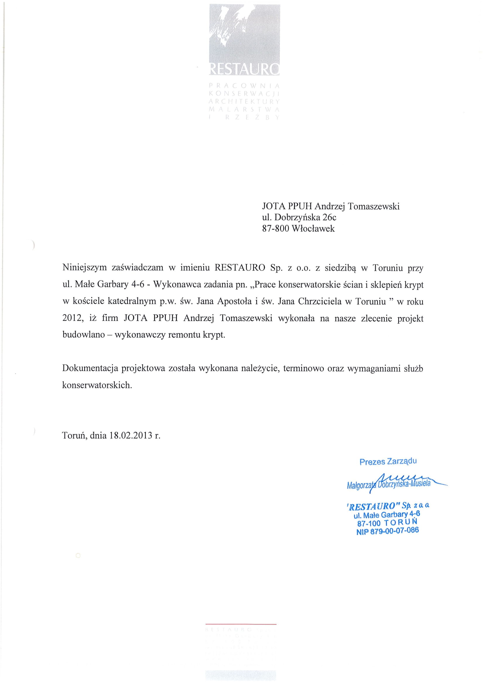 Referencje, projekt, biuro projektowe, biuro projektowe jota, andrzej tomaszewski, jota andrzej tomaszewski